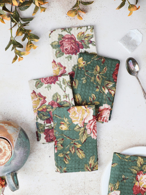 Winter Rose Patchwork Tiny Towel Bundle Set of 4 - Antique