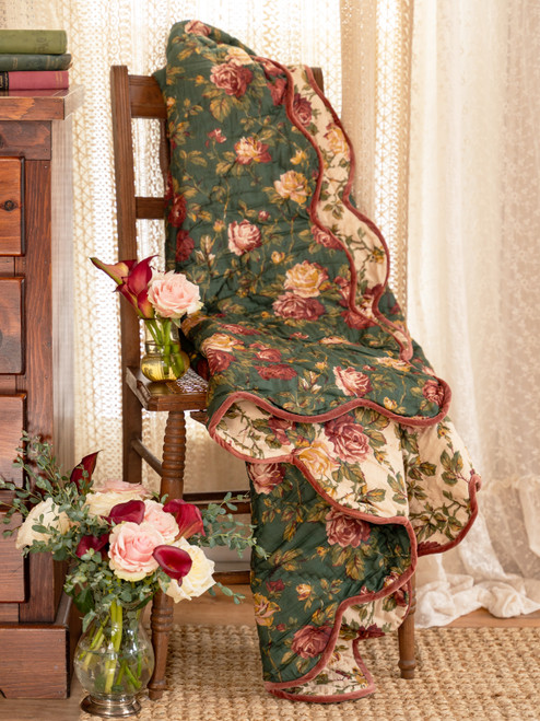 Winter Rose Throw - Forest Green