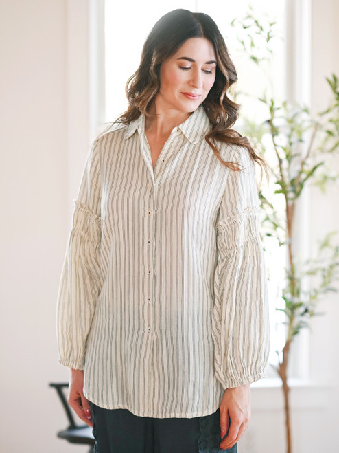 Hartford Stripe Blouse - Ecru Charcoal