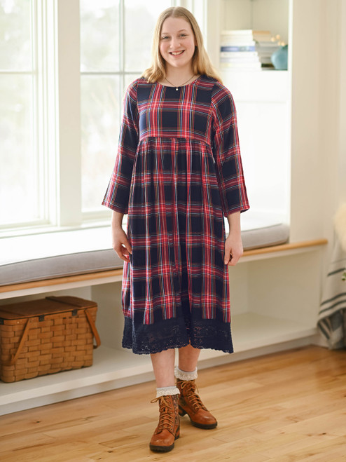 Tasha Plaid Young Adult Dress - Navy Multi