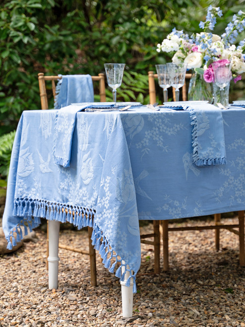 Bird Song Jacquard Tablecloth - Blue