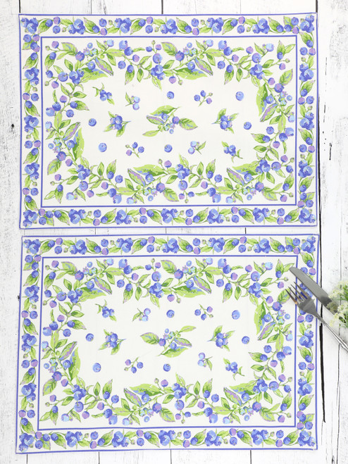 Blueberries Canvas Placemat Set of 4 - Soft White