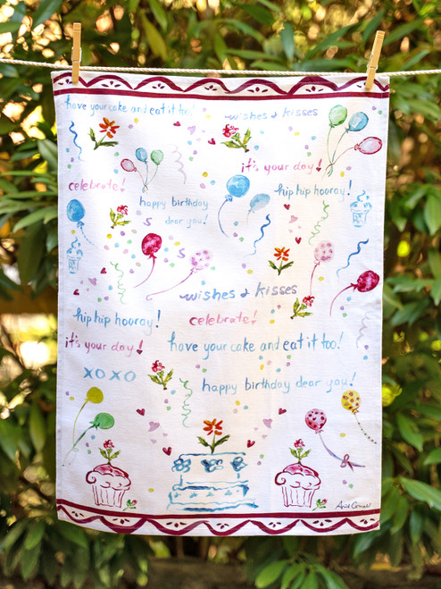 Happy Birthday Watercolor Tea Towel - Multi