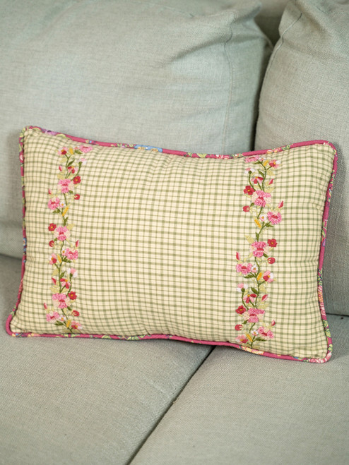 Garden Embroidered Cushion with Filler - Sage