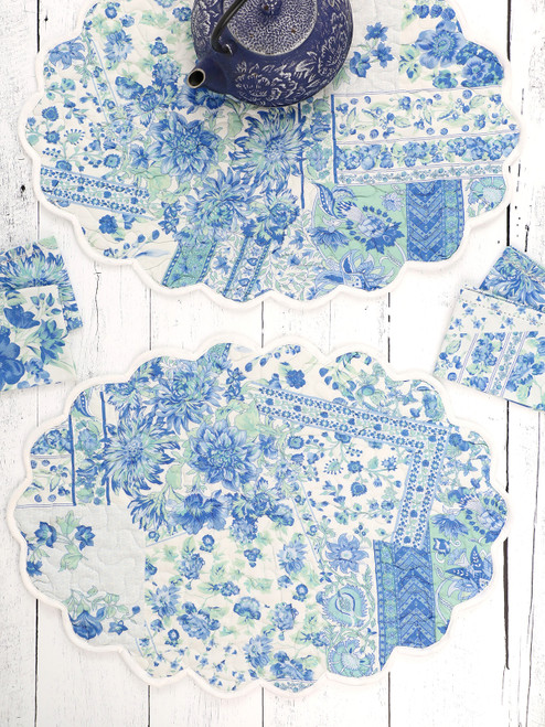 Trading Patchwork Quilted Placemat Set of 4 - Blue
