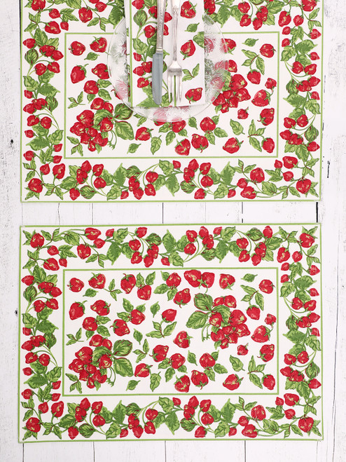 Love Strawberries Canvas Placemat Set of 4 - Soft White