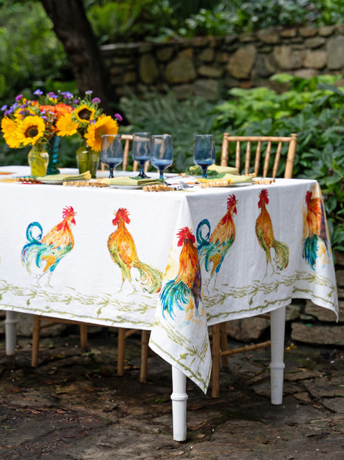 Rooster Watercolor Tablecloth - Multi