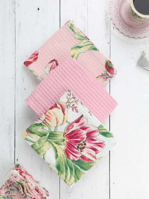 Tulip Dance Tea Towel Bundle Set of 3 - Pink