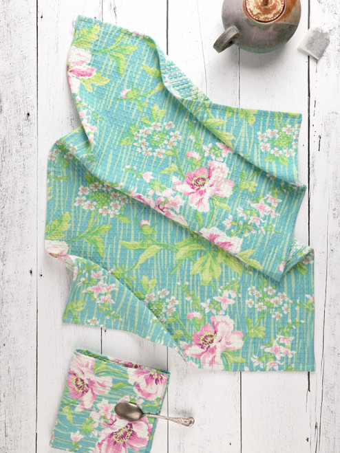 Waterlily Tea Towel Set of 2 - Aqua