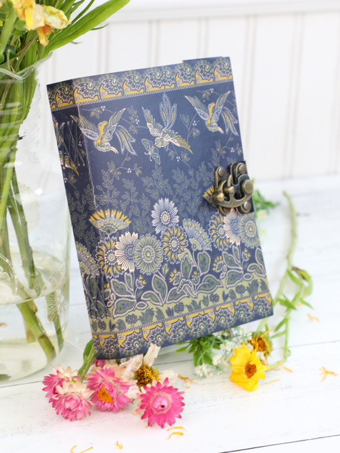 Dancing Birds Leather Journal - Blue