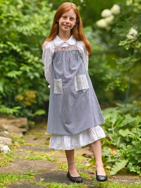 Gingham Girl Kids Dress - Navy White