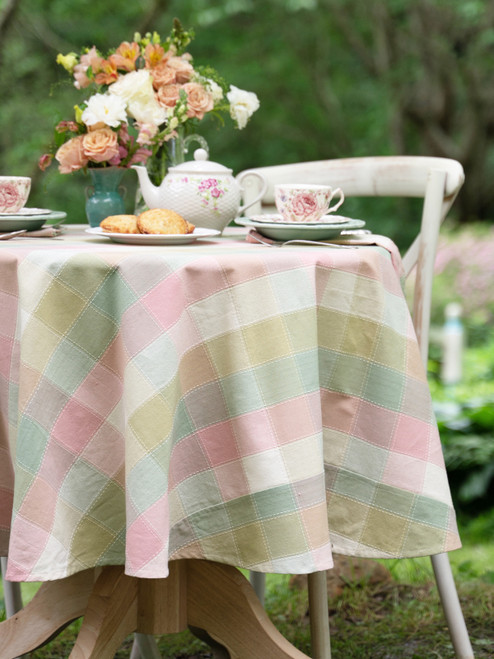 Georgia Plaid Round Cloth - Pink Sage