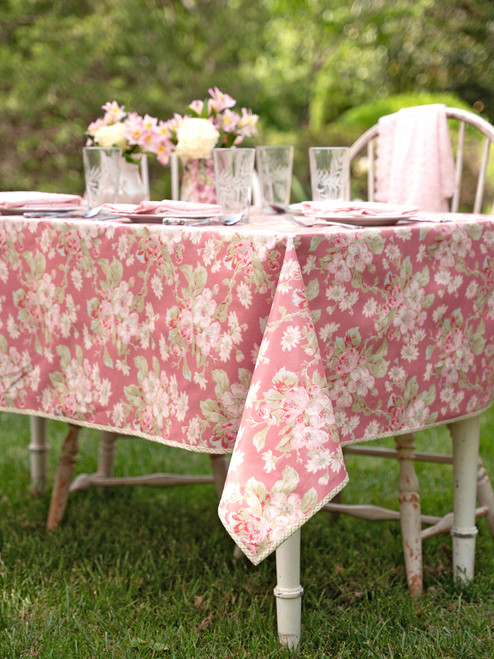 Apple Blossom Oilcloth Tablecloth - Rose
