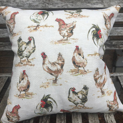 Vintage Chickens printed cotton cushion