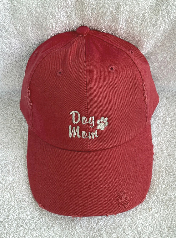 Dog Mom embroidered distressed ball cap