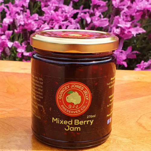 Mixed Berry Jam 270ml jar by Quincey Jones Jelly Preserves – low-sugar, all-natural and gluten-free