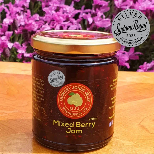 Mixed Berry Jam 270ml jar by Quincey Jones Jelly Preserves – low-sugar, all-natural and gluten-free