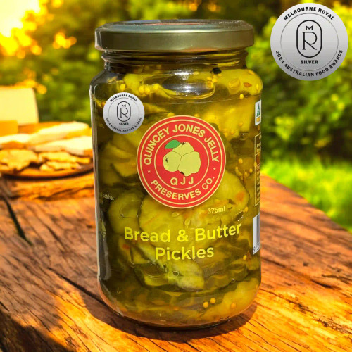 Bread & Butter Pickles 375ml jar – crisp sweet and tangy pickles by Quincey Jones Jelly
