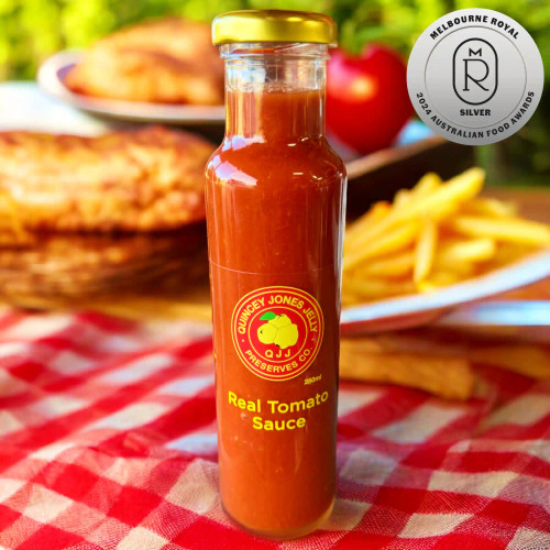 Real Tomato Sauce 250ml bottle – bold red label and clean design