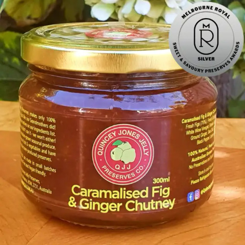Jar of Caramelised Fig & Ginger Chutney – 300ml, handcrafted by QJJ