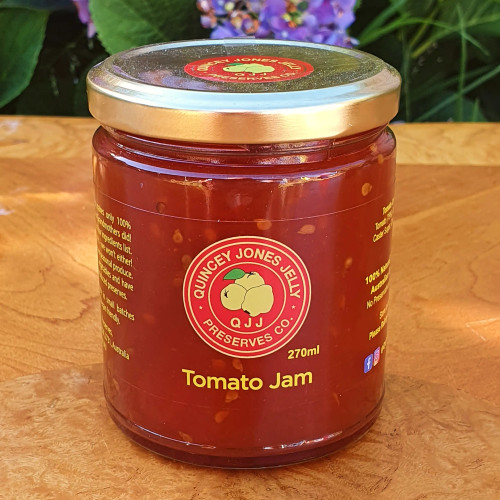 Tomato Jam – 270ml jar front label with rich red tomato colour