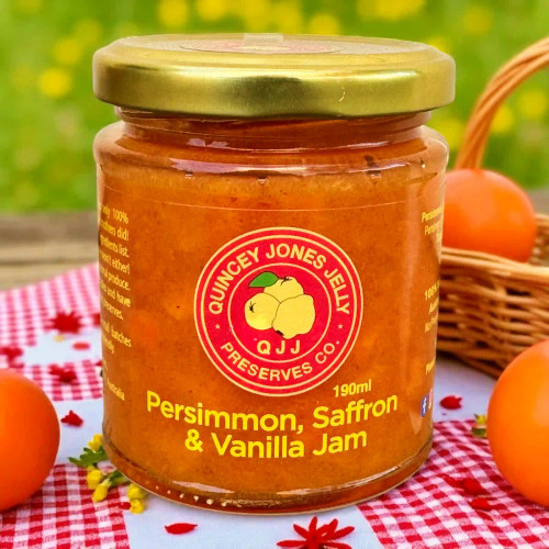 Persimmon, Saffron & Vanilla Jam front label – 190ml gourmet jam