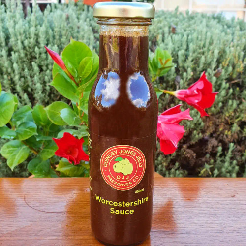 Worcestershire Sauce 250ml front label from Quincey Jones Jelly Preserves