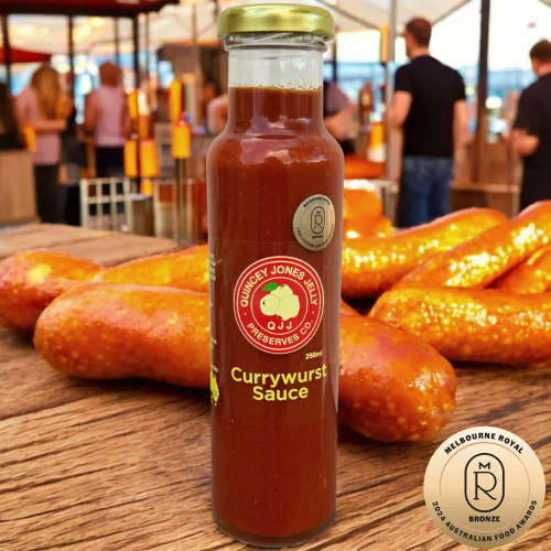Currywurst Sauce 250ml front label by Quincey Jones Jelly Preserves