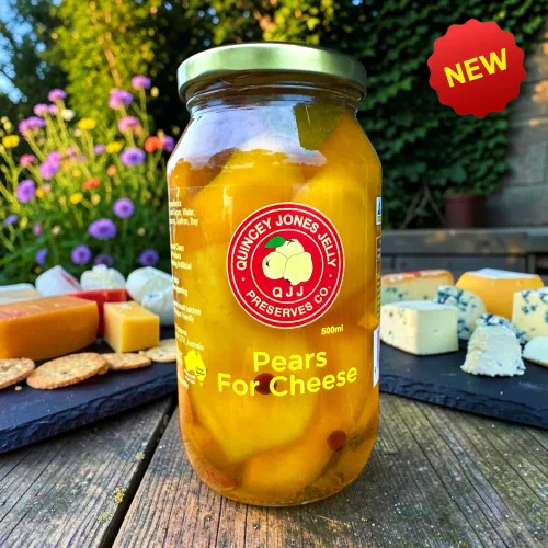 Pears For Cheese 500ml by Quincey Jones Preserves - Australian pears infused with saffron, cardamom and aromatic spices for cheese boards