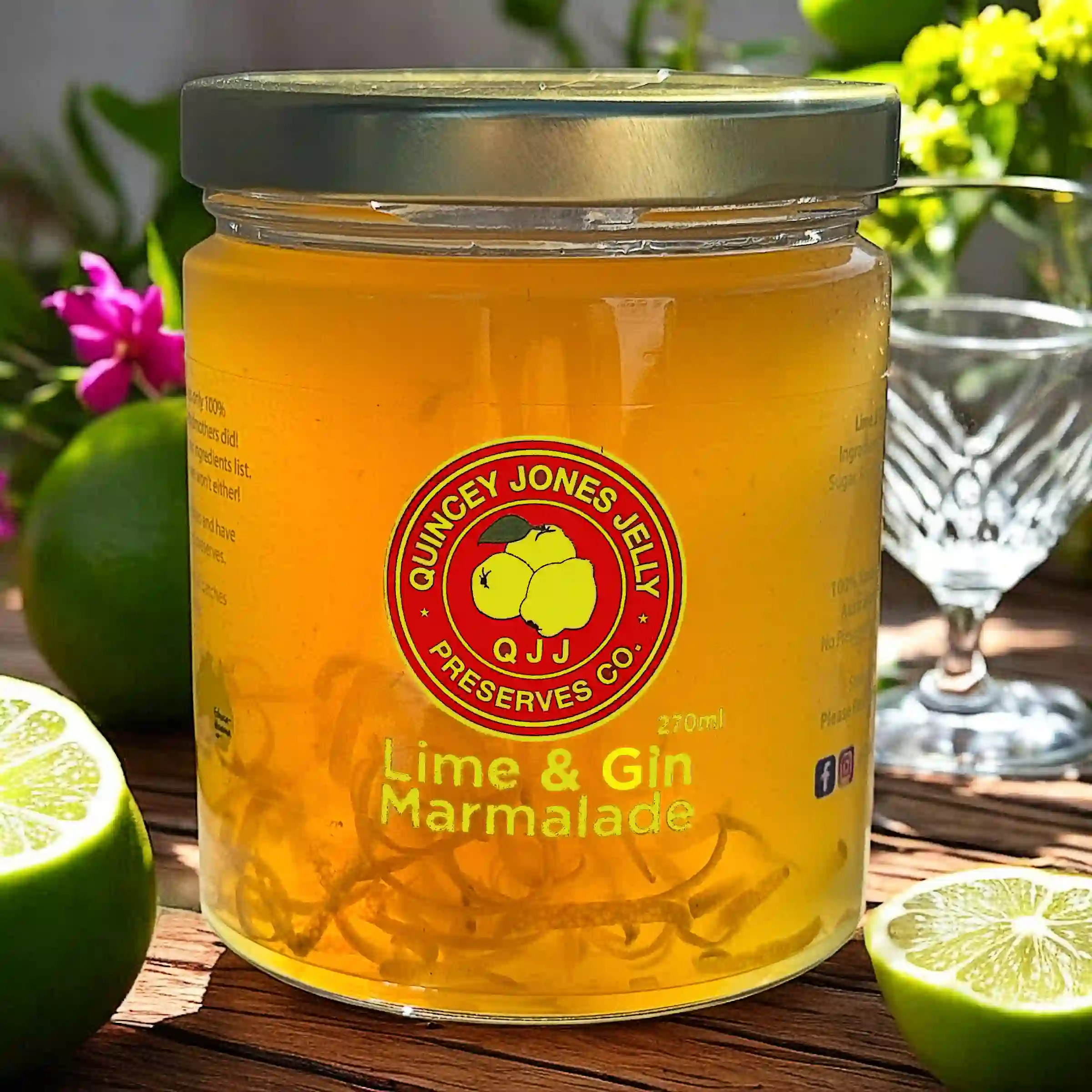 Lime & Gin Marmalade 270ml jar – citrus preserve made with Murray River limes, gin and juniper by Quincey Jones Jelly