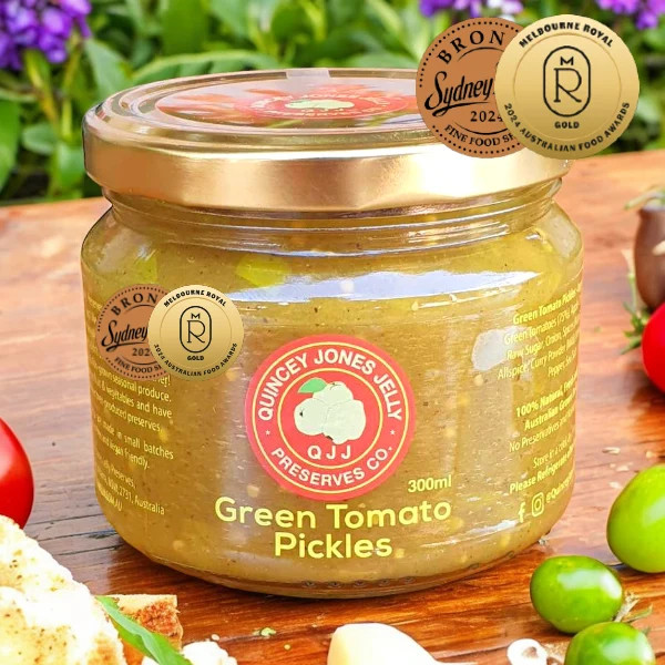 Green Tomato Pickle – 300ml front label, handmade in Echuca–Moama