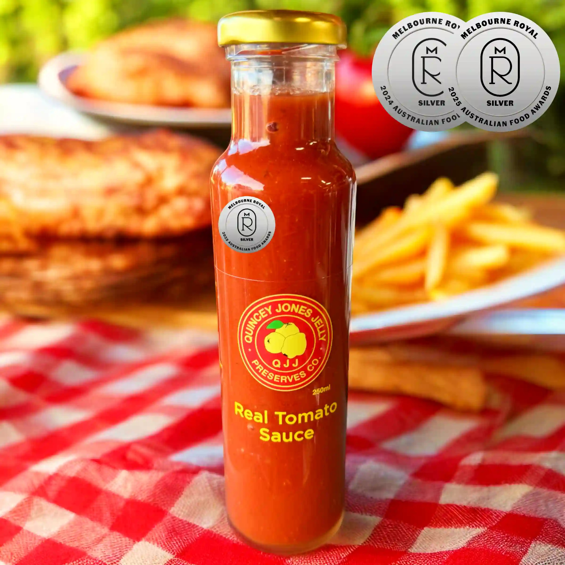Real Tomato Sauce 250ml jar with rich red colour and heritage-style label