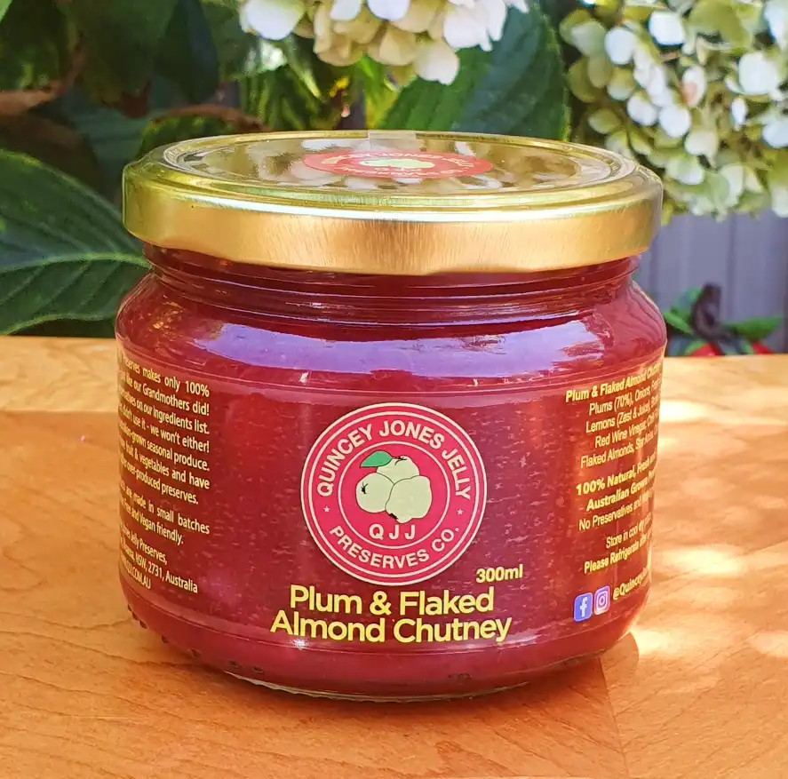 Plum & Flaked Almond Chutney – 300ml jar with vibrant deep colour and artisan label