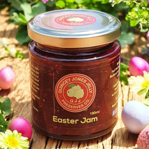 Easter Jam – 190ml jar front with festive label and warm spiced tones
