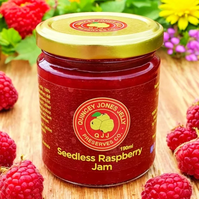 Seedless Raspberry Jam – 190ml front label with smooth fruit jam branding
