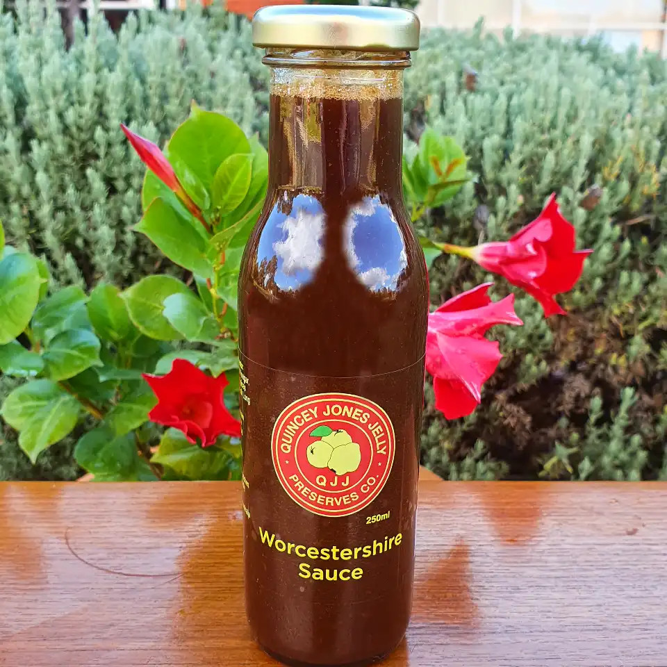 Worcestershire Sauce 250ml front label from Quincey Jones Jelly Preserves Worcestershire Sauce 250ml front label from Quincey Jones Jelly Preserves