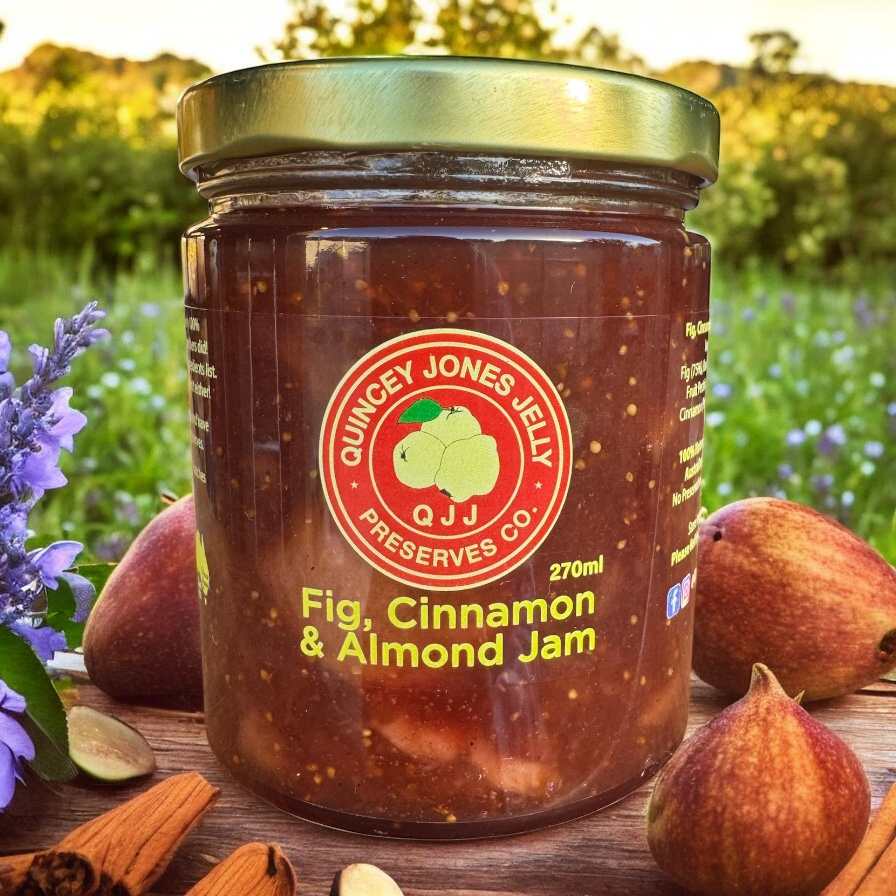 Fig, Cinnamon & Almond Jam – 270ml front label with rustic dark preserve Fig, Cinnamon & Almond Jam – 270ml front label with rustic dark preserve