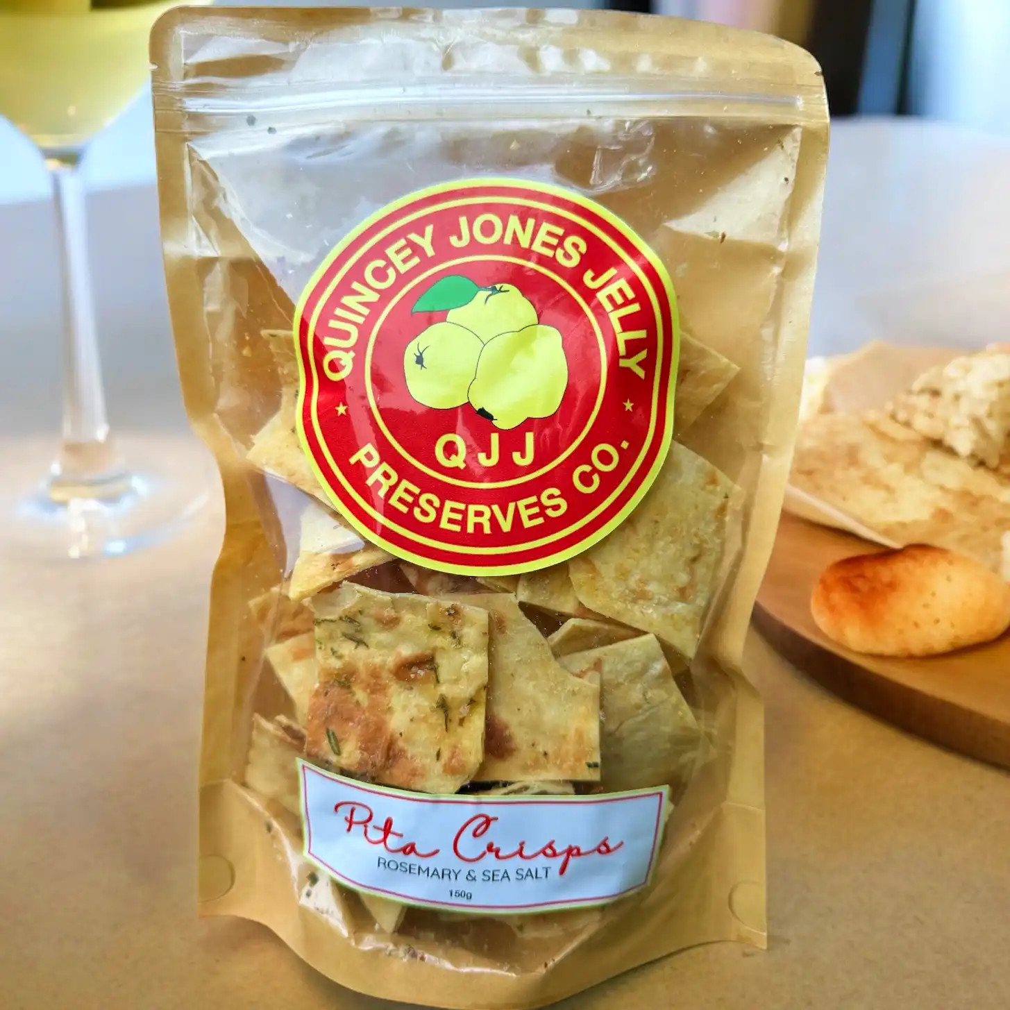 Rosemary & Sea Salt Pita Crisps – 150g pack by Quincey Jones Jelly Rosemary & Sea Salt Pita Crisps – 150g pack by Quincey Jones Jelly