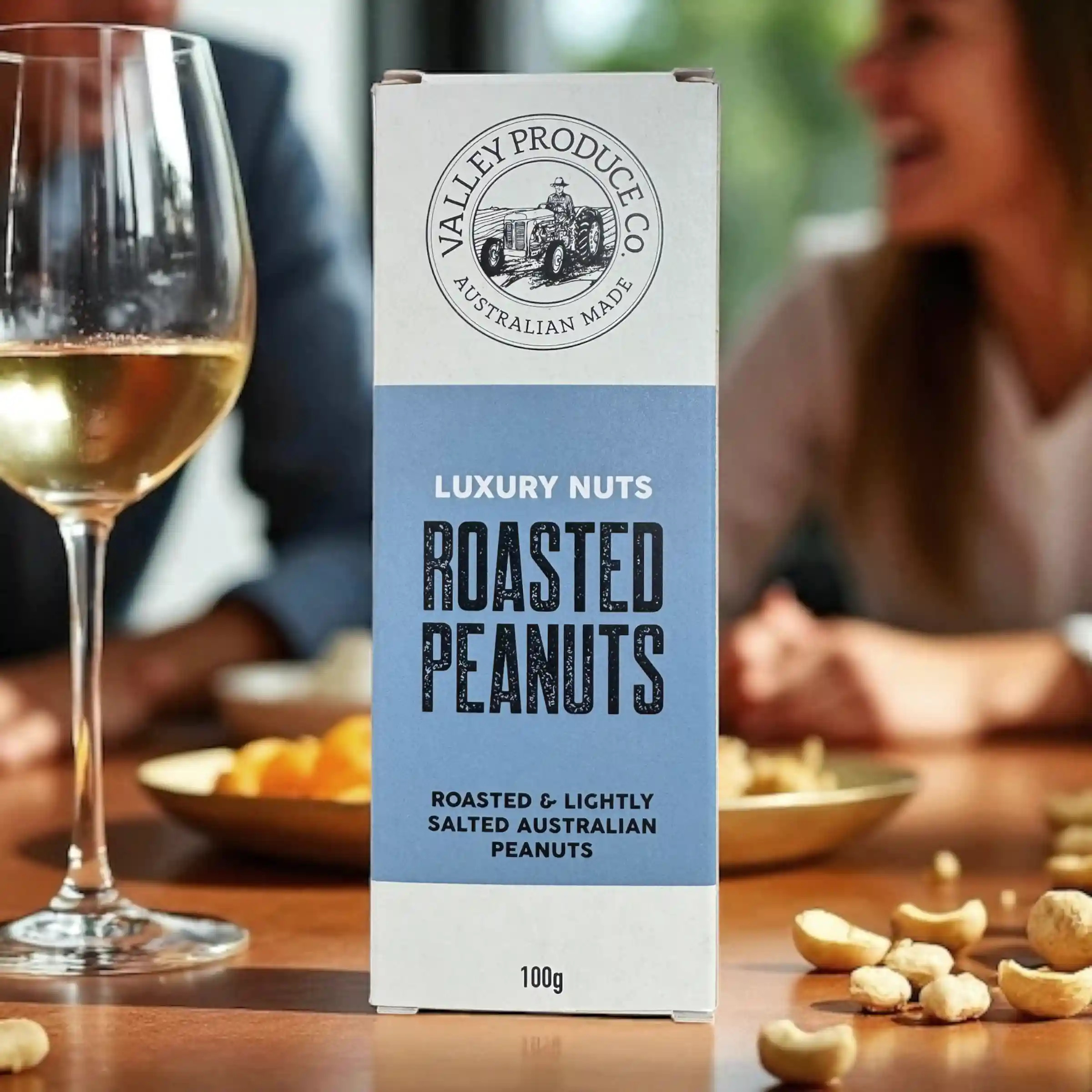 Yarra Valley Produce Co. Roasted & Lightly Salted Peanuts 100g – Australian luxury nuts on entertaining table