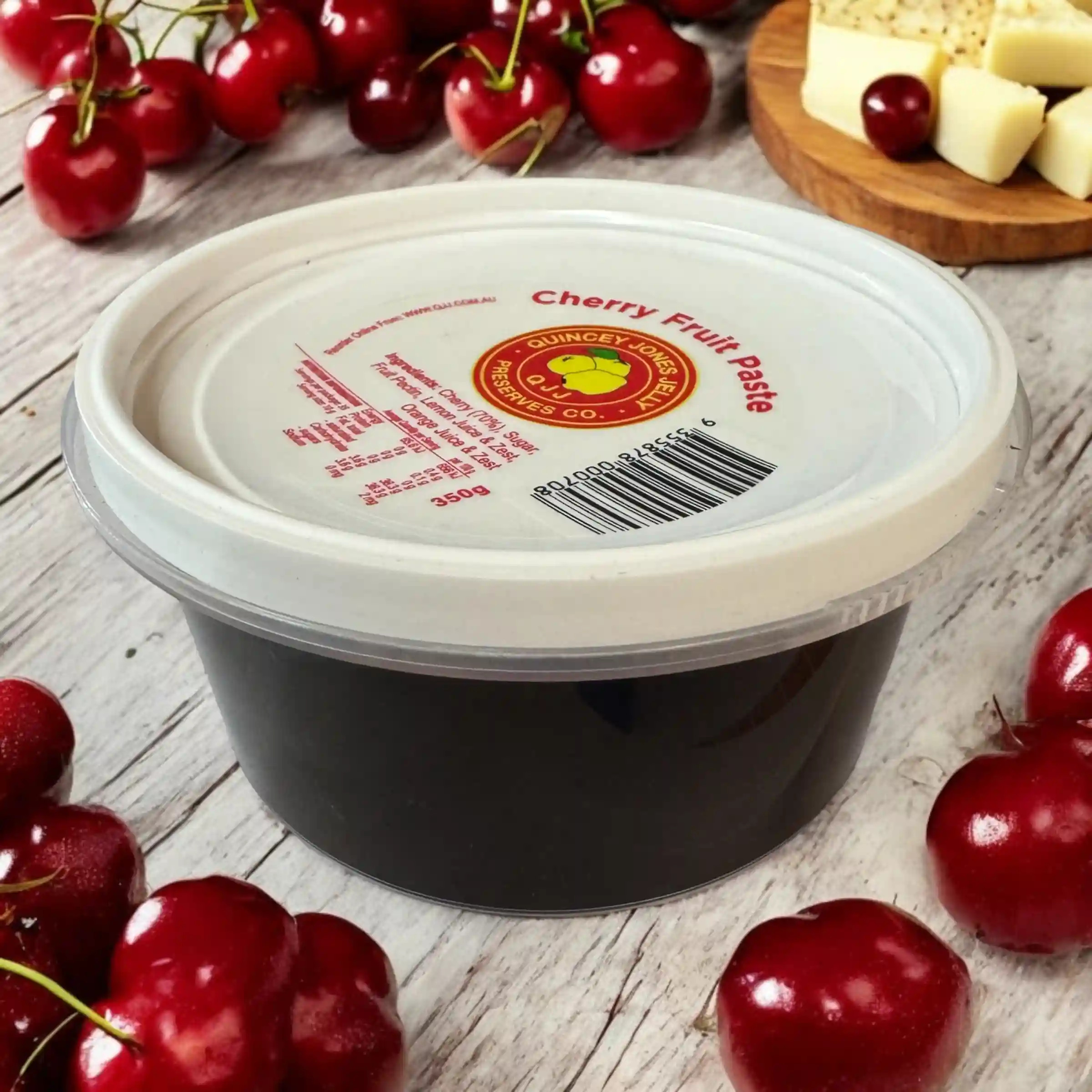 Cherry Fruit Paste 350g– Quincey Jones Jelly Preserves front label