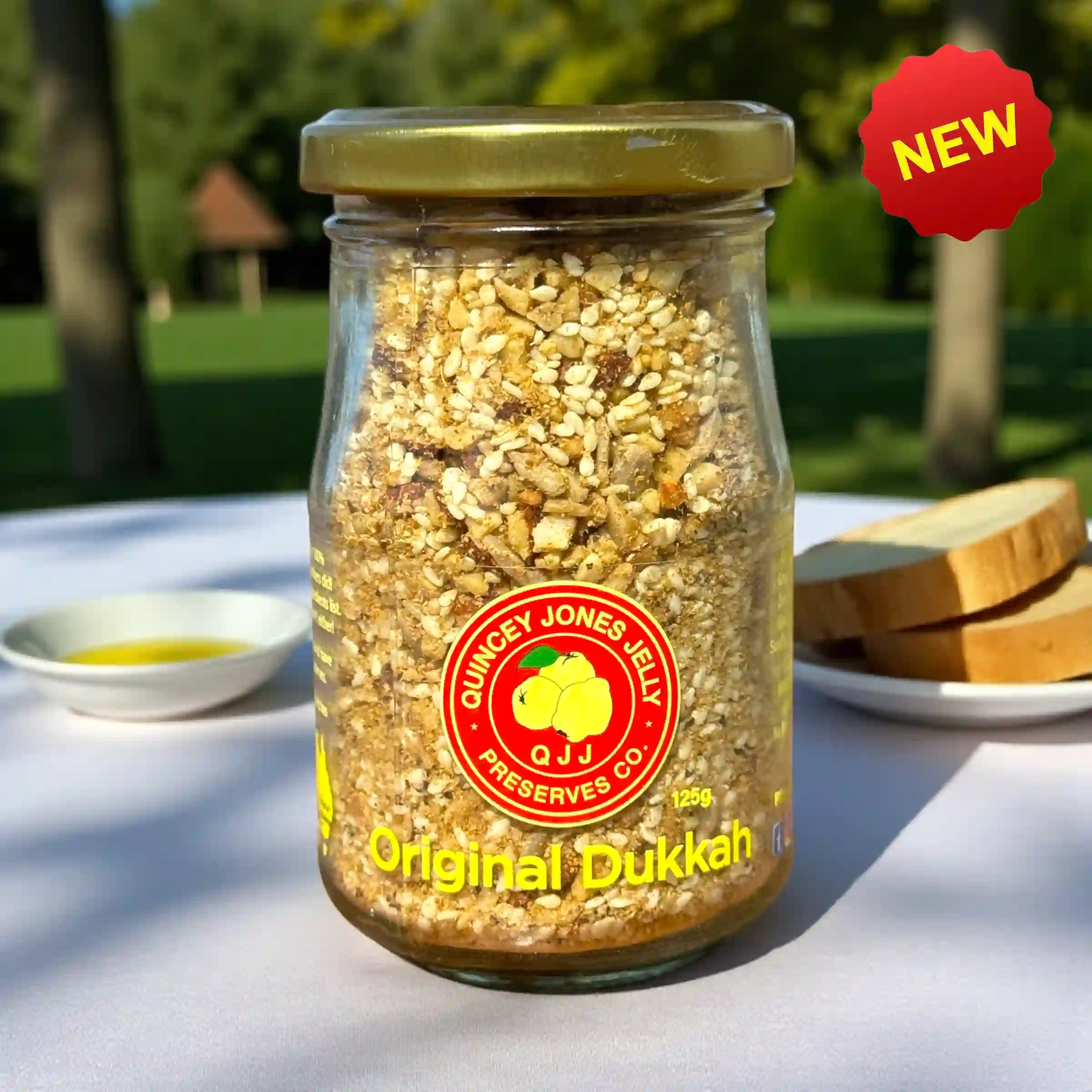 Front of jar – Quincey Jones Jelly Original Dukkah (125g)