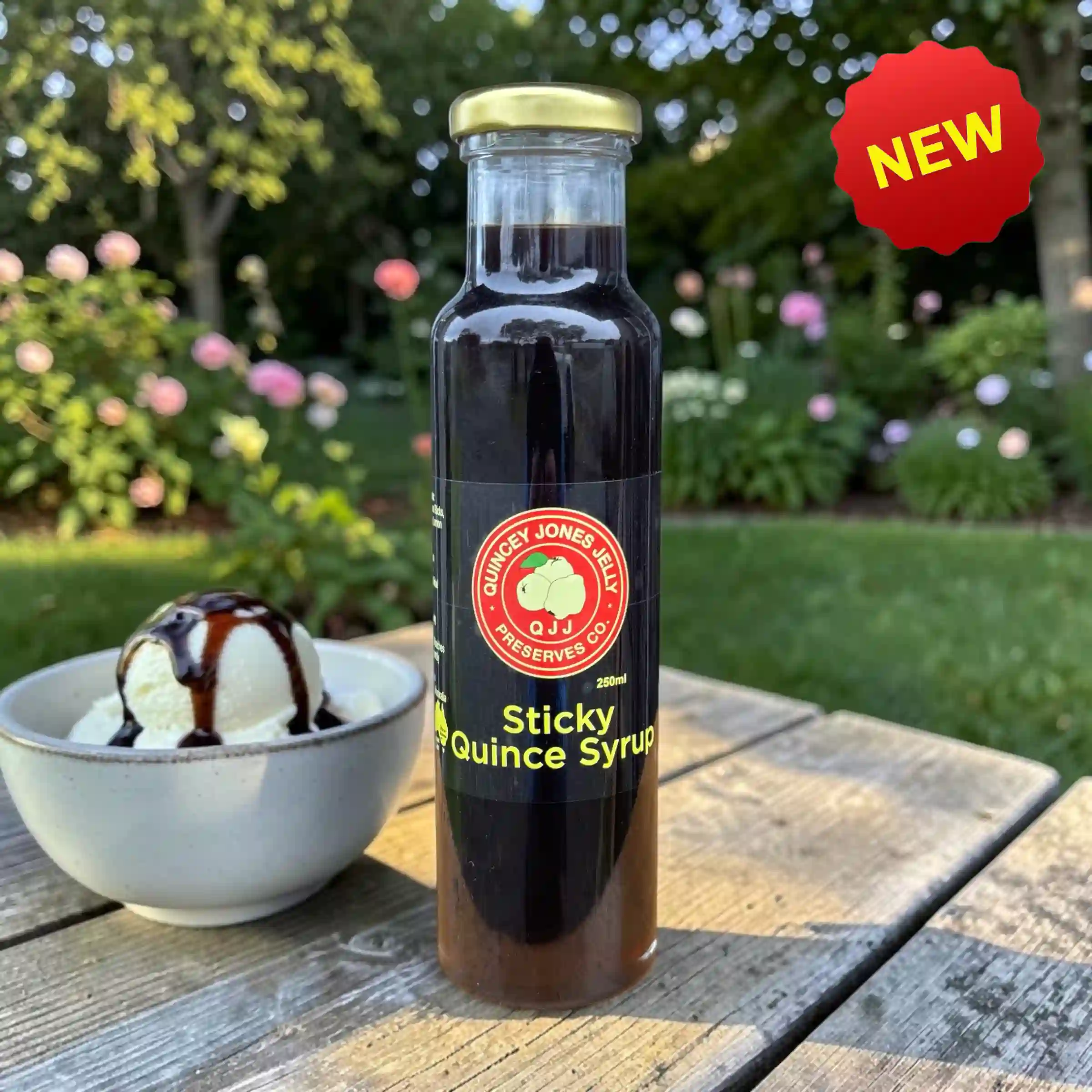 Sticky Quince Syrup by Quincey Jones Jelly Preserves - slow-cooked Australian quince syrup for cheese boards, roast duck, roast pork and gourmet desserts.