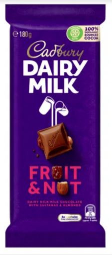 Cadbury Dairy Milk Fruit & Nut (180g) - Australian