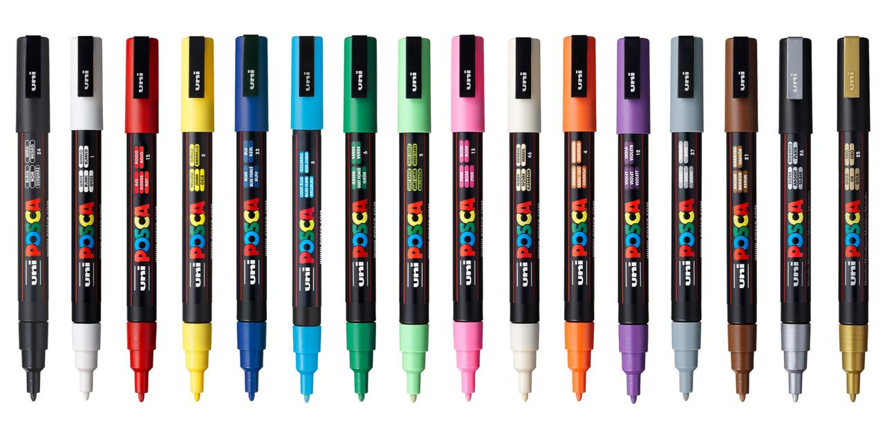 POSCA Paint Marker Set 16-Color PC-1M Fine Tapered Tip Basic Set