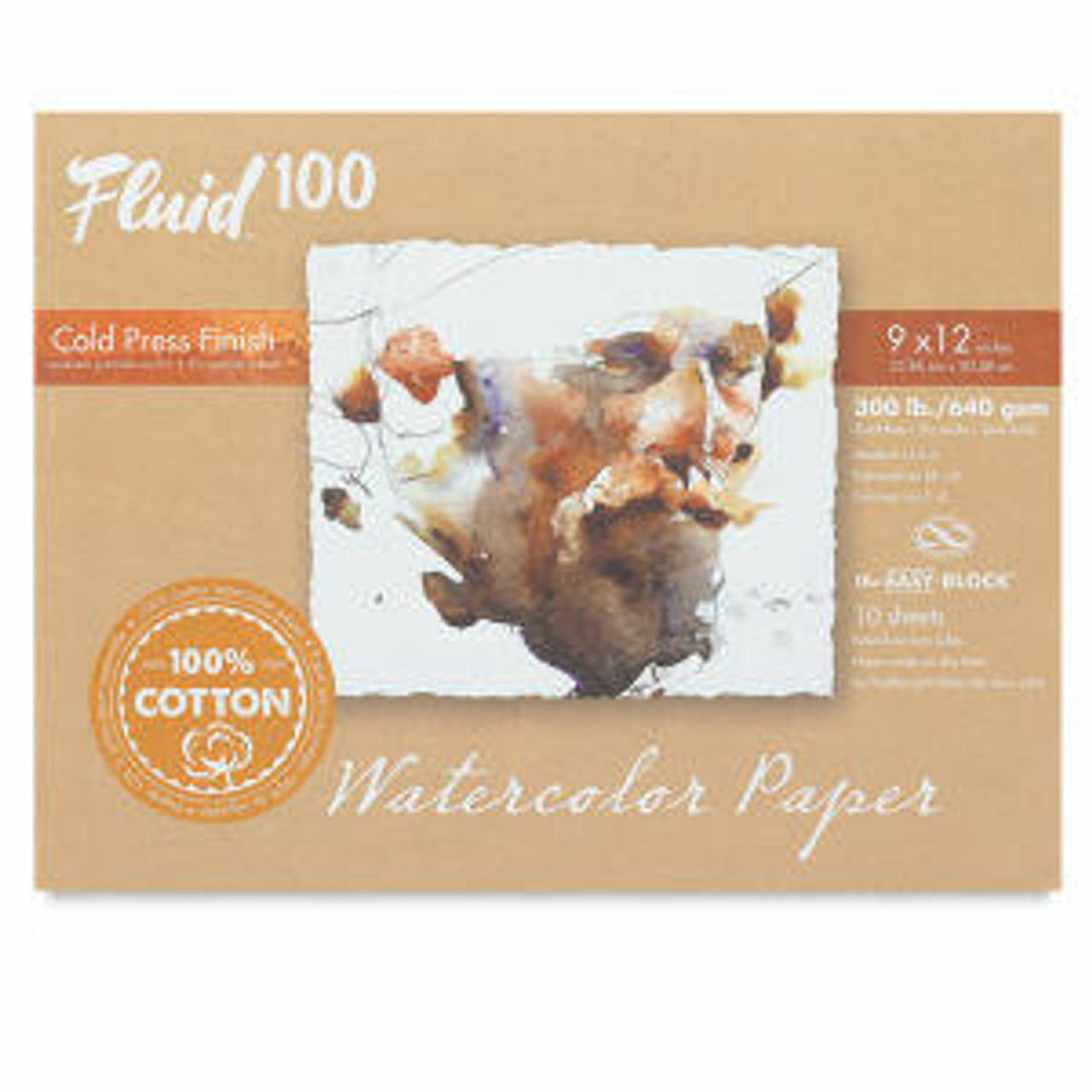 Fluid 100 Watercolor Paper Block, 10 Sheets, 300lb, Cold Press, 9 x 12 -  Sam Flax Atlanta