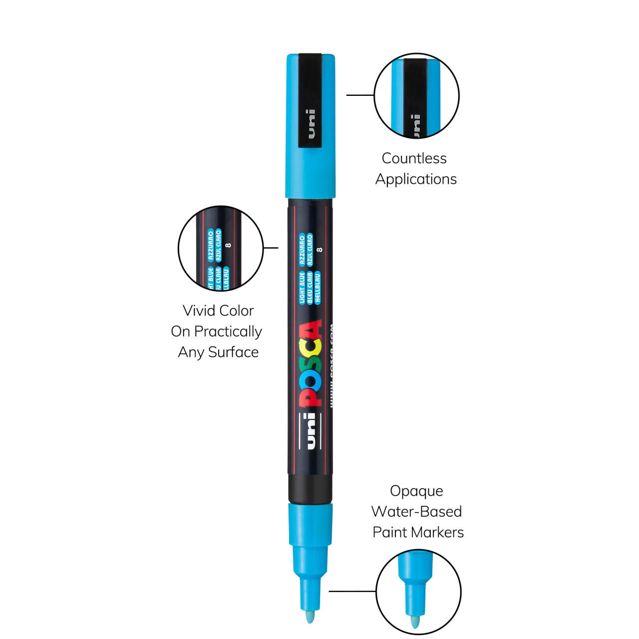 Posca Black & White - Medium To Broad Set Of 8 Pens (PC-17K, PC-8K, PC-5M, PC-3M)