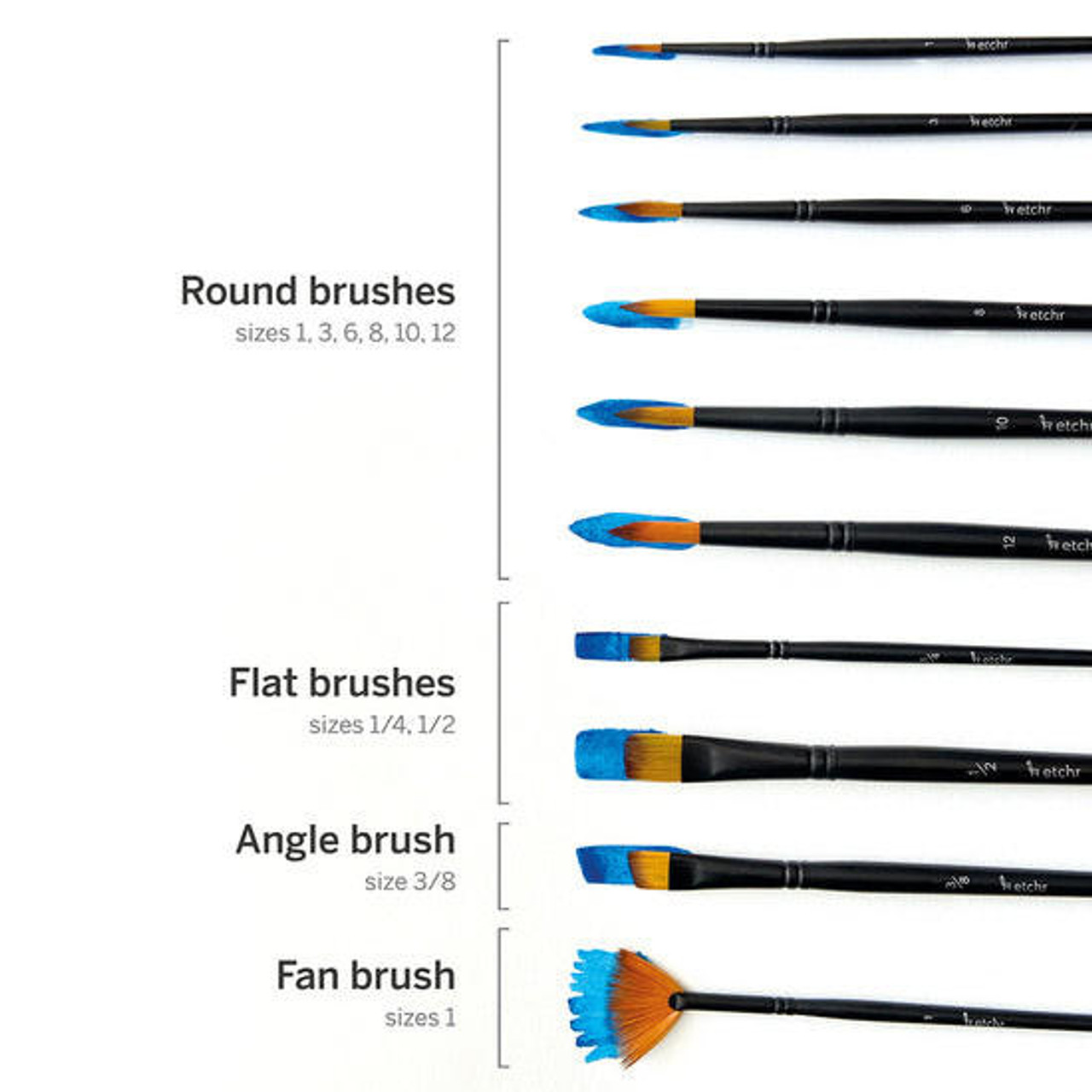 ETCHR Professional Watercolor Brushes - 10 Assorted - Sam Flax Atlanta