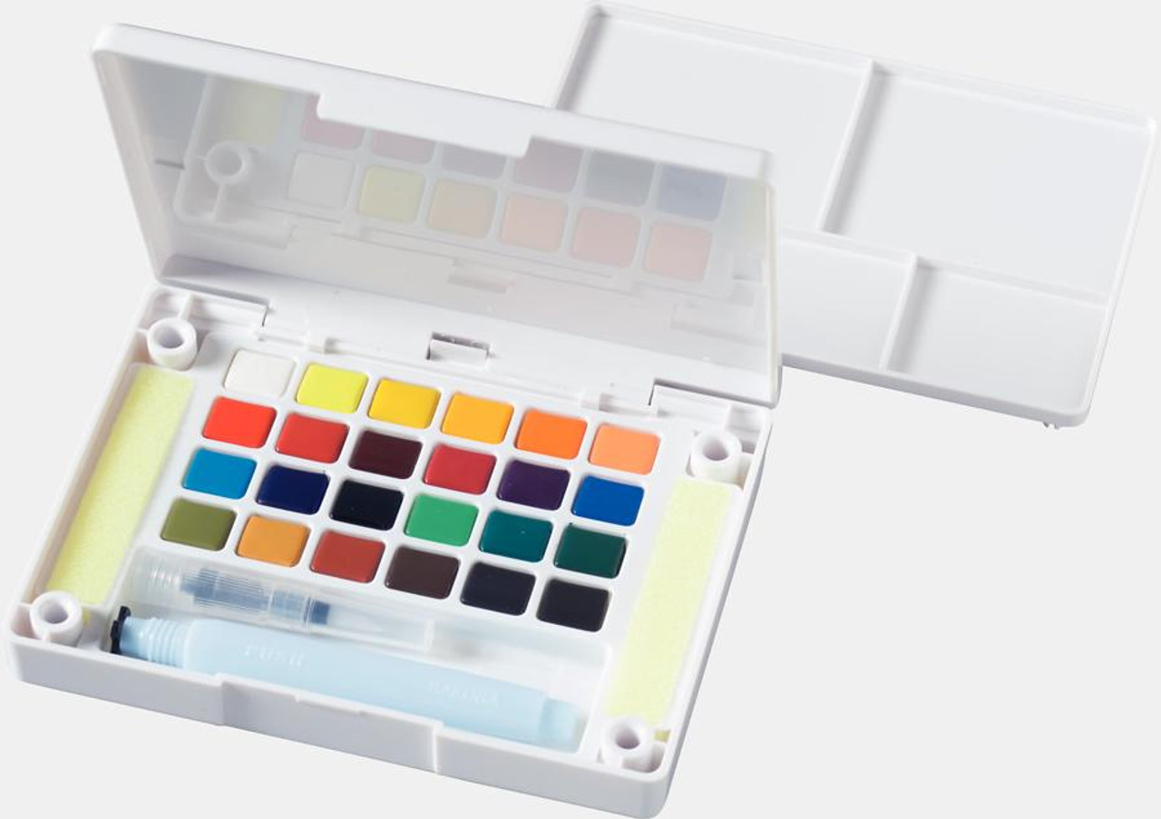 Sakura Koi Pocket Field Sketch Kit - Watercolor Sets for Painting On the Go  - 24 Colors - 1 Water Brush - 1 Sponge - 1 Mixing Palette
