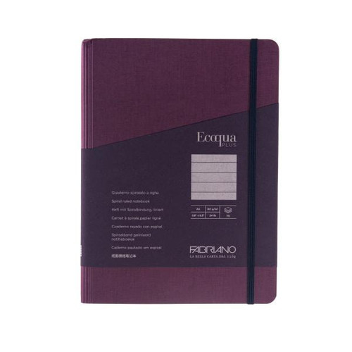 Fabriano Ecoqua Plus Hidden Spiral-Bound Notebook - 5.8"x8.3" (A5) - Lined - Wine
