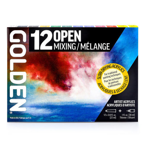 Golden Artist Colors Golden OPEN Slow-Drying Acrylic Mixing Set - 12x22mL & 1oz OPEN Thinner